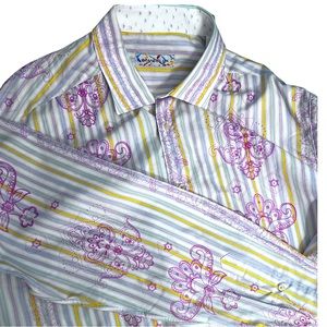 Men’s Brandolini Cotton Button Shirt Stripe Floral Retro Rockabilly XXL 2XL